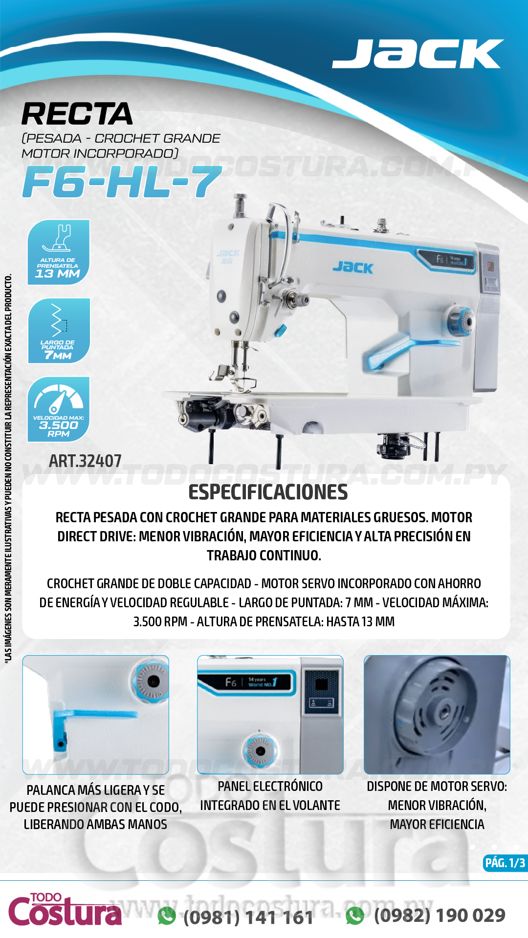 RECTA (PESADA - CROCHET GRANDE) JACK F6-HL-7 (MOTOR INCORPORADO)
